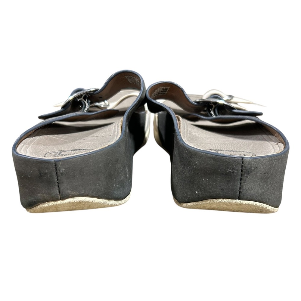 FitFlop Women 6 Two-Strap Buckle Slide Sandals Grey Cream White Colorblock - Picture 4 of 6